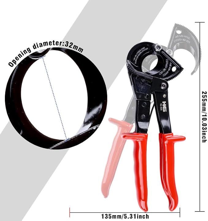 HKS Ratchet Cable Wire Cutter Heavy Duty for Cutting Electrical Aluminum Copper and Multi-core Cables up to 240mm²(AWG 500MCM)