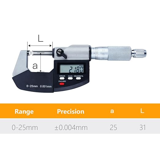 Tube Micrometer Dual Ball Anvil Digital Electronic Micrometer Measuring Tool, Inch/Metric, 0-1"/0-25mm