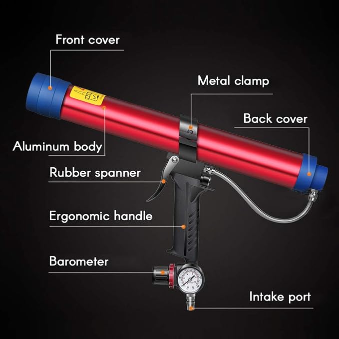 Adjustable Pneumatic Glass Glue Gun - Red - 310ml Hard Glue Sealant Applicator Caulking Gun Tool