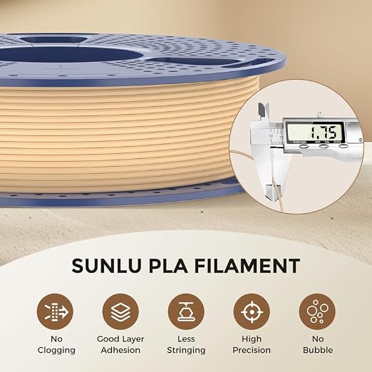 Real Wood Fiber PLA Filament 1.75mm, Natural Matte Texture, Reduced Clogging, Easy to Print, 1kg(2.2lbs) SUNLU 3D Printer Filament, Wood