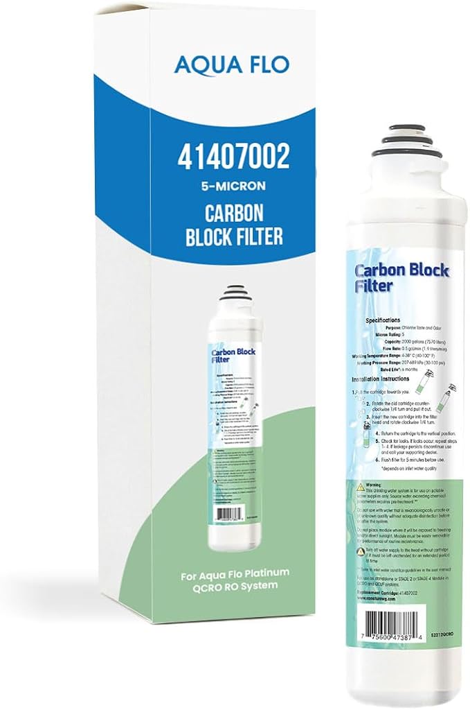 Aqua Flo 41407002 Carbon Block RO Filter, 5 Micron – Replacement for Platinum QCRO 4-Stage System, Quick-Change Cartridge for 2nd & 4th Stage, High-Performance Water Filtration
