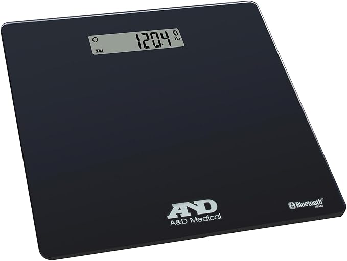 A&D Medical Digital Body Weight Scale - UC-352BLE - Bluetooth Bathroom Weight Machine, Syncs with A&D Heart Track App - 450lb (200kg) - Batteries Included, Black