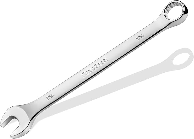 DURATECH 7/16" Combination Wrench, SAE, CR-V Constructed with Mirror Polish, 12-Point, 15-Degree Offset