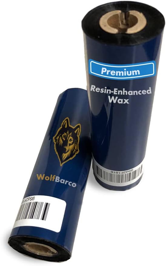 Wolfbarco 12 Rolls 2.24" x 243' (57mm x 74m) Premium Resin Enhanced Wax Thermal Transfer Ribbon 1/2" Core, Coated Side Out for Zebra Printers