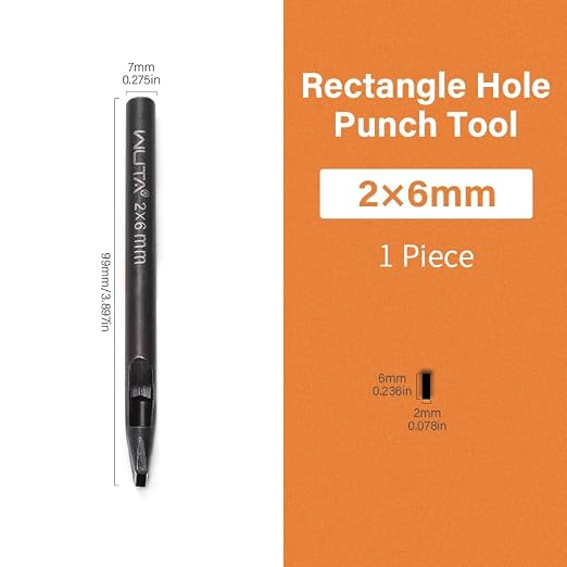 WUTA Rectangle Leather Hole Punch, High Carbon Steel Punching Tool, Hollow Punch Cutter for Leather Belt & DIY Crafting (2 * 6mm 1PC)