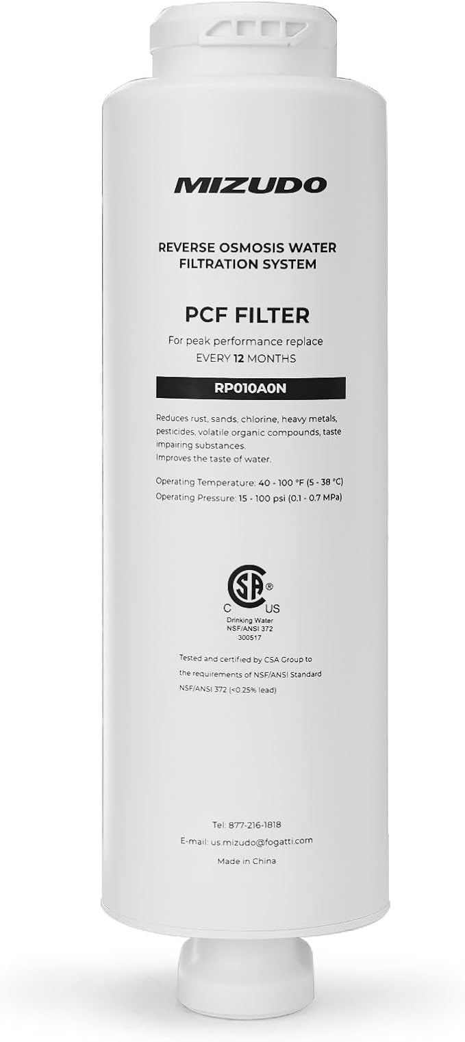 Mizudo Mini PCF Filter, Compatible with Mini/Smart Wifi Mini Reverse Osmosis System, 8 Stage Under Sink RO System, 3:1 Pure to Drain, TDS/PFAS Reduction