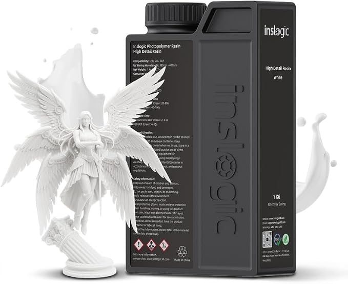 Inslogic 14K High Detail 3D Printer Resin, Smooth Matte Finish with Fine Detail for Miniatures, Low Shrinkage, No Cracking, 405nm UV-Curing Resin for LCD, DLP, SLA 3D Printing (White, 1kg）