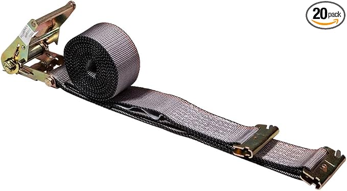 Mytee Products (20 Pack) 2'' x 16' E Track Straps w/Spring E-Fittings - Grey Ratchet Etrack Straps w/Heavy Duty 4000 lbs Breaking Strength for Enclosed Trailers, Trucks & Vans