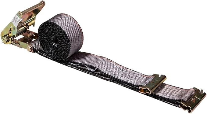 Mytee Products 2'' x 16' E Track Straps w/Spring E-Fittings - Grey Ratchet Etrack Straps w/Heavy Duty 4000 lbs Breaking Strength for Enclosed Trailers, Trucks & Vans