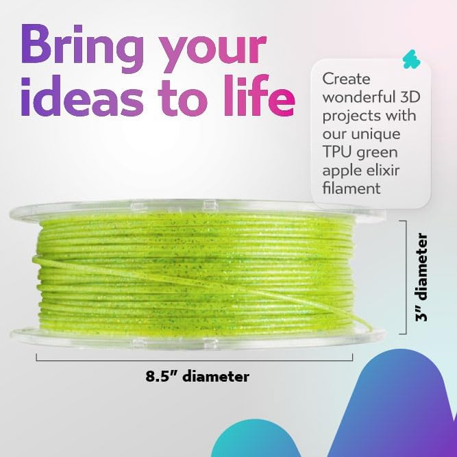 Cookiecad TPU Filament 1.75mm 1kg Iridescent Glitter 3D Printer Filament - Green Apple Elixir TPU