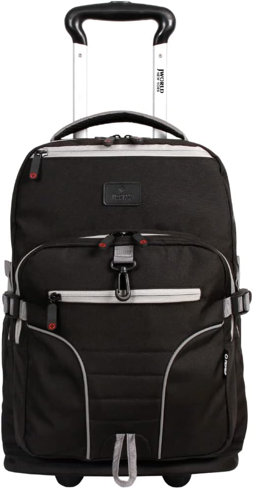 J World Lunar Rolling Backpack. Laptop Bag With Wheels. Wheeled Carry-On Travel Luggage, Black, 19.5 x 13 x 8 Inches