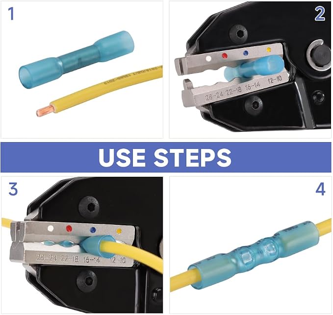 HKS Crimping Tool For Heat Shrink Connectors - Ratcheting Wire Crimpers - AWG 28-10 (0.25-6.0mm²) - Ratchet Terminal Crimper - Electrical Crimping Tool