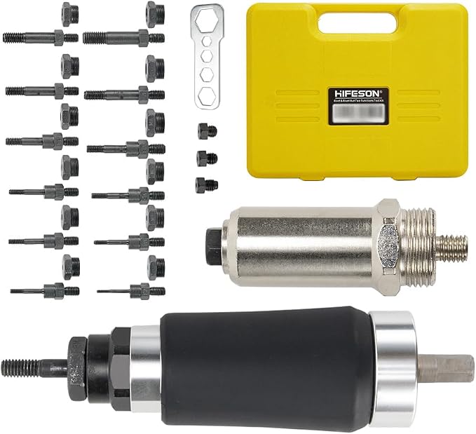Rivet Nut Tool, Electric Drill Adapter Rivet & Rivet nut Two Functions Rivnut Tool Kit,Including 12 Rivet Nut Mandrels and 4 Rivet Heads