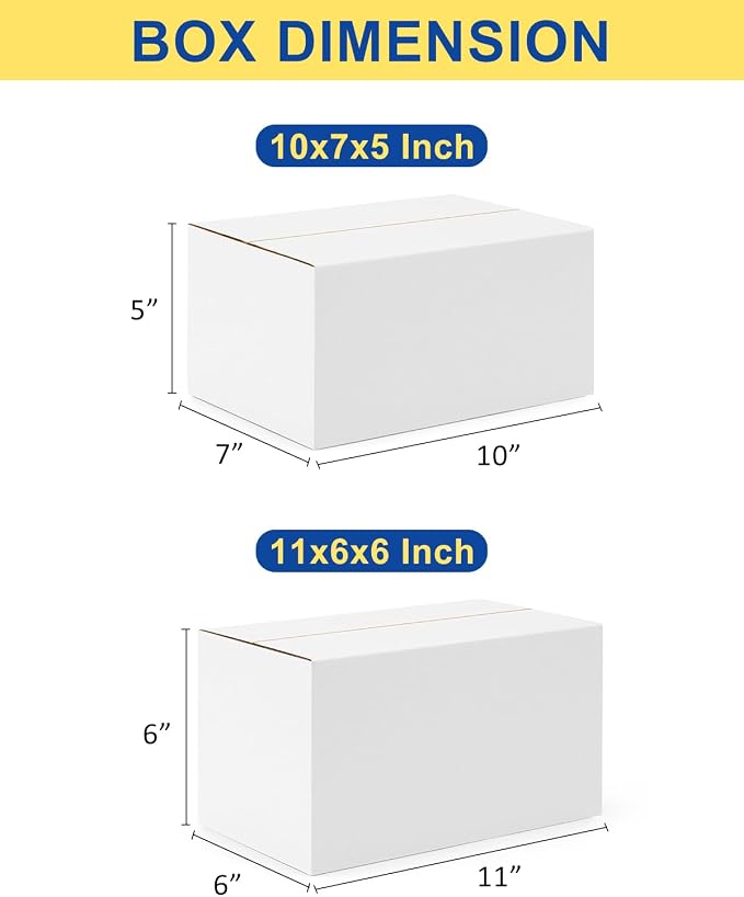 Assorted-Sizes-Shipping-Boxes-40-Pack: 10x7x5 & 11x6x6 Small-Shipping-Boxes-Mailers, White Corrugated-Cardboard-Boxes-for-Packing-Small-Business Mailing