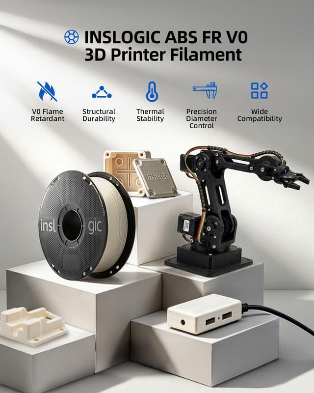 Inslogic ABS FR V0 Filament 1.75mm, Flame Retardant 3D Printer Filament, V0 Grade, Low Warping, Impact Resistant, 1kg Spool (2.2 lbs), Dimensional Accuracy ±0.03mm (Natural White)