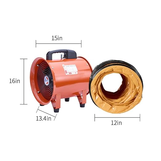 12Inch Utility Blower Fan with 25ft Flexible Duct Hose, 3900 m3/h High Velocity Portable Industrial Exhaust Fanial Extractor for Basements,Workshops,Warehouses,Confined Spaces (12IN Fan+25FT Hose)