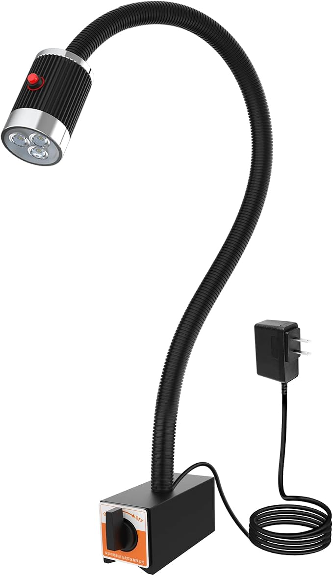 12T Magnetic Work Light, Led Machine Light, 23inFlexible Gooseneck lamp with Strong Magnetic Basefor Lathe Milling Drill Press Industrial Lighting 120V