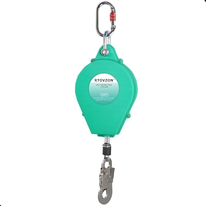 50FT Self Retracting Lifeline, RTOVZON Yoyo, Retractable Safety Lanyard | Steel Wire, Fall Arrestor, Srl Fall Protection, Retractable Lanyard, Safety Harness Fall Protection Kit, Safety Harness Yoyo
