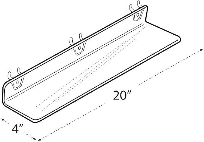 Azar Displays 556013 Clear Acrylic Shelf for Pegboard or Slatwall (4 Pack)