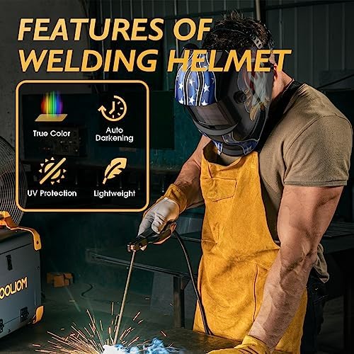 TOOLIOM 135A Gasless Flux Core MIG Welder & Solar Power Auto Darkening Welding Helmet