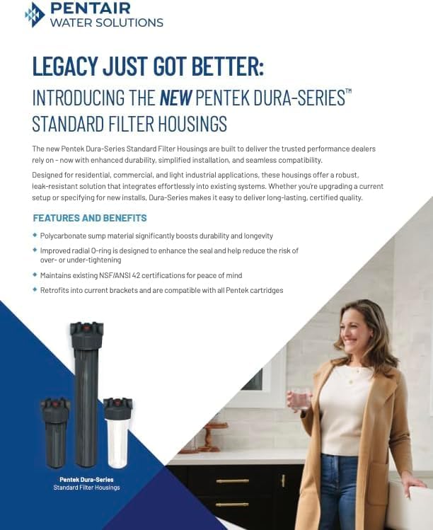 Pentair Pentek R50071 Dura-Series Standard Water Filter Housing, 3/4" NPT #10 Clear Sump with Mounting Cap and Pressure Relief Button, 10-Inch, Slate/Clear