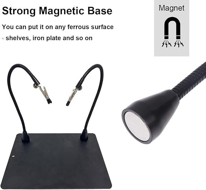 Magnetic Helping Hands Third Hand Tool Flexible Metal Arms Alligator Clips Strong Magnet Base for Automobile Electronics Soldering Jewelery Painting Art Crafts Hobby,30cm,1PCS