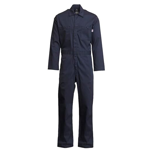Lapco FR CVEFR7NY-MED RG Flame Resistant Economy Coveralls, 100% Cotton Twill with Moisture Management, HRC 2, NFPA 70E, 7 oz, Medium Regular, Navy