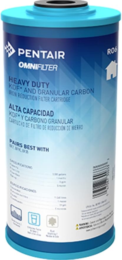 Pentair OMNIFilter RO6 Carbon Water Filter, 10" Whole House Heavy Duty Big Blue GAC and KDF Iron Reduction Replacement Cartridge, 10" x 4.5", 5 Micron