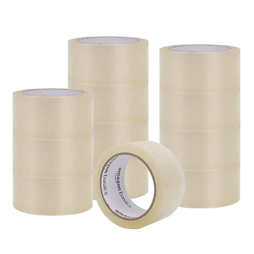Amazon Basics Clear Shipping Packing Tape Rolls for Moving and Packaging, Home Office Supplies, 1.88 in x 72.2 Yards, 1.8 mil Thick, 12 Count