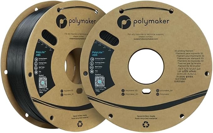 Polymaker ABS Filament 1.75mm Black*2, 2kg 3D Printing Filament, PolyLite ABS 3D Printer Filament, Heat Resistant, Strong & Durable, Dimensional Accuracy +/- 0.03mm
