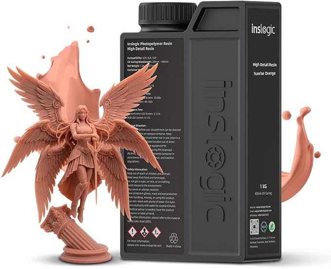 Inslogic 14K High Detail 3D Printer Resin, Smooth Matte Finish with Fine Detail for Miniatures, Low Shrinkage, No Cracking, 405nm UV-Curing Resin for LCD, DLP, SLA 3D Printing (Sunrise Orange, 1kg）