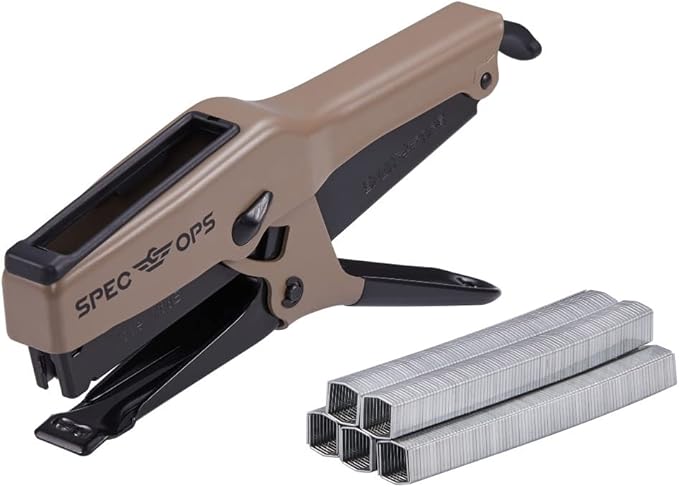 Spec Ops Tools Elite Duty Plier Stapler for Packaging, All-Metal, Compatible with 7/16" Crown, 1/4" and 3/8" Leg Length Staples, 50 Sheet Capacity