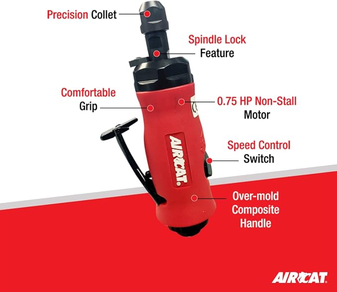 AIRCAT Pneumatic Tools 6285: .75 HP Straight Die Grinder with Spindle Lock 20,000 RPM