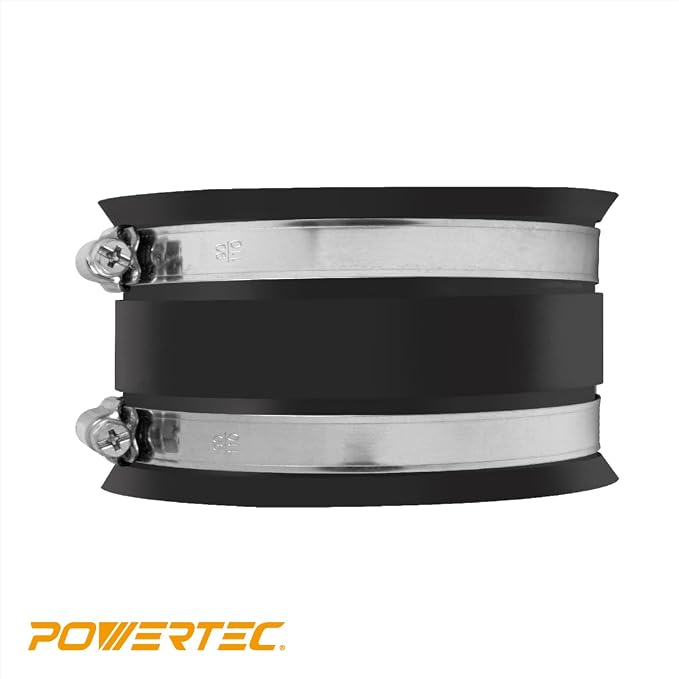 POWERTEC 70149-P4 4 Inch Dust Control Flex Cuff with Steel Hose Clamps, Hose Connector Rubber Cuff Coupler for Woodworking Dust Collection Fittings, Dust Collector Accessories & Machinery, 4 pack