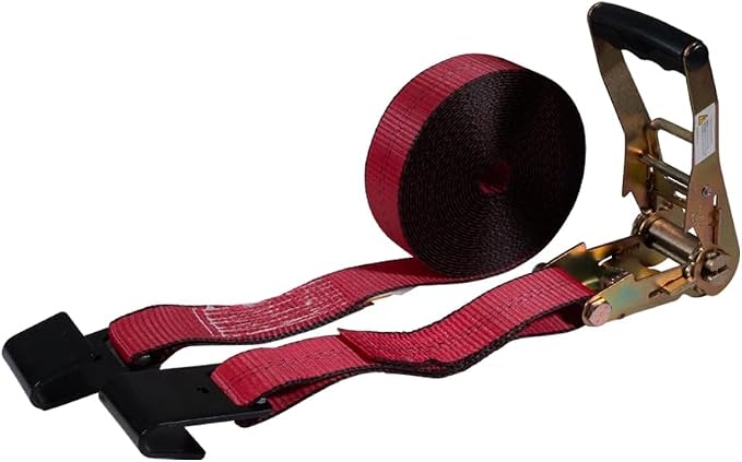 Mytee Products Ratchet Tie-Down Straps with Flat Hooks, 2" x 30' Ratchet Straps Red | 10,000 Lbs Breaking Strength | TieDown Ratchet Straps for Flatbed, Truck, Trailers Pickup