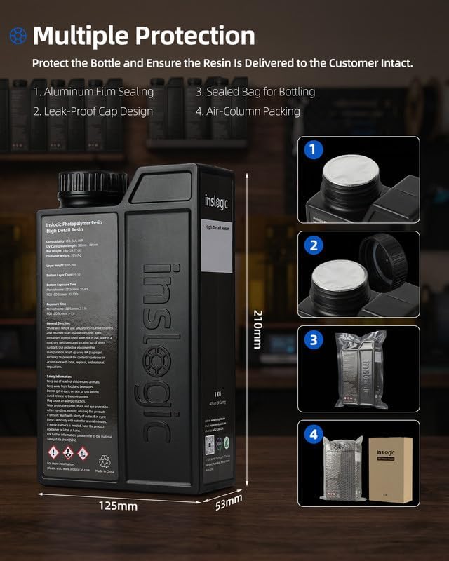 Inslogic 14K High Detail 3D Printer Resin, Smooth Matte Finish with Fine Detail for Miniatures, Low Shrinkage, No Cracking, 405nm UV-Curing Resin for LCD, DLP, SLA 3D Printing (Dark Gray, 1kg）