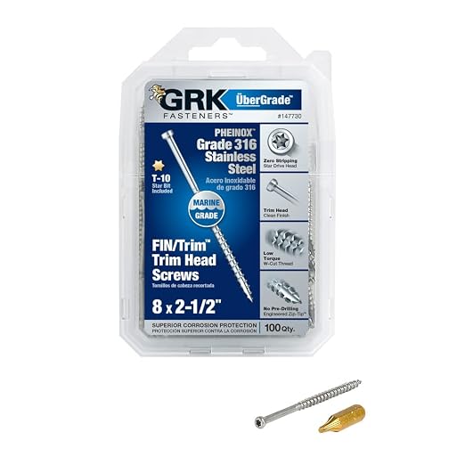 GRK 147730#8 x 2-1/2" FIN/Trim™ 316 Stainless Steel Finish Screws 100 Count