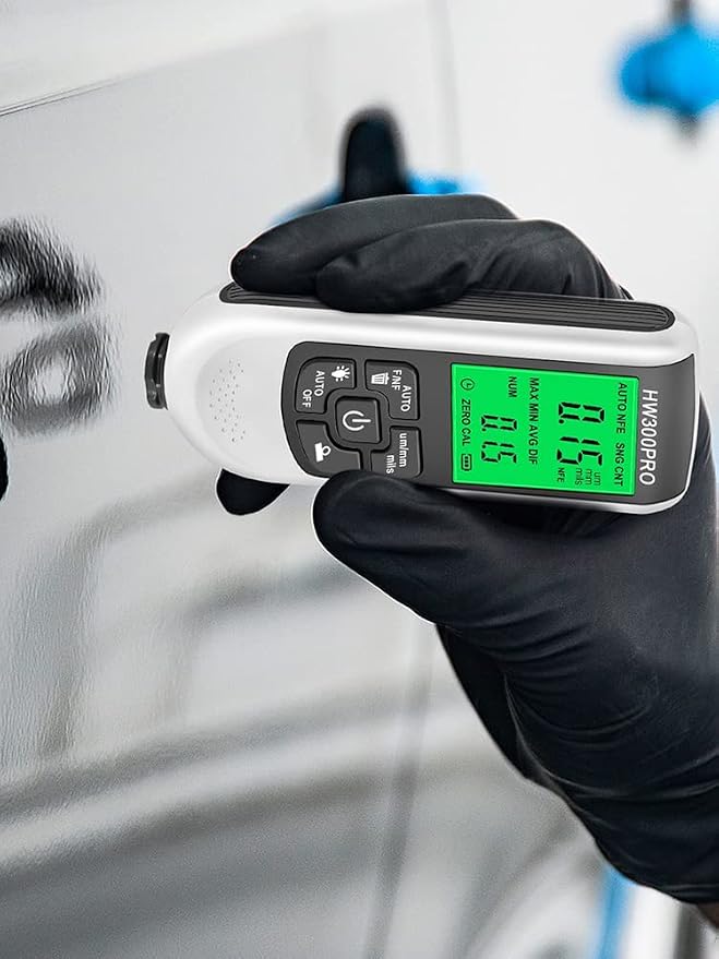 Paint Thickness Gauge Meter Fe/NFe Probe Coating Thickness Gauge Professional Multifunctional Car Paint Depth Gauge Test Precise HW-300PRO for Car Automatic Detection(white)