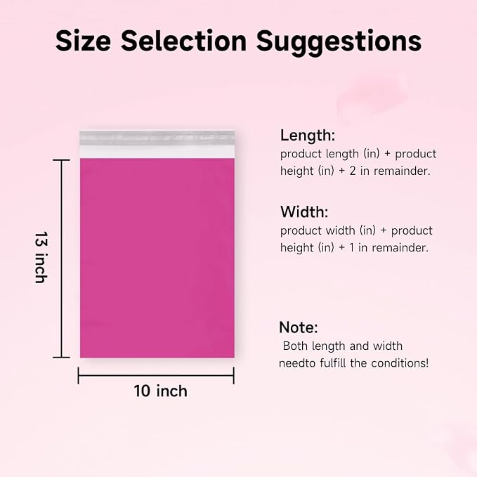 Pink Poly Mailers 10x13 Inch, 50 Pack | Self-seal shipping bags with secure adhesive; for online sellers, clothing, socks, accessories, and daily orders