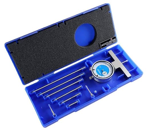 Accusize 0-22 in Dial Depth Gauge with Small-Hole Points, P103-0189 | 6 Connectable Rods, 0.0001 in Resolution, 4 in Base, 0-1 in Travel Indicator