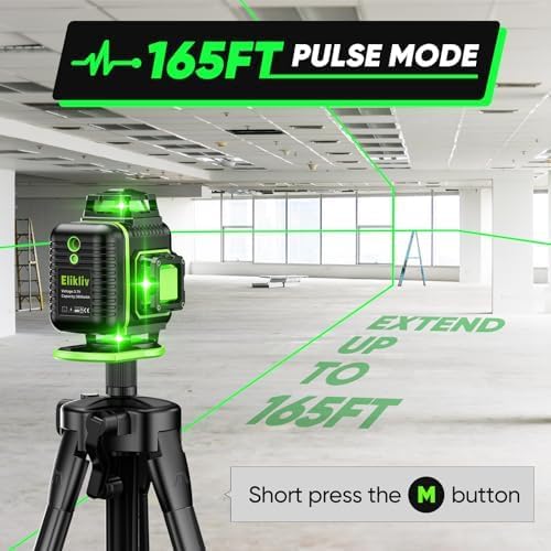 Laser Level 360 Self Leveling with Tripod, Elikliv 4D Laser Level, 165Ft Green Laser Level Lines Tool, 4x360° Cross Line Laser for Construction, Picture Hanging, Floor Tile, Renovation(green)