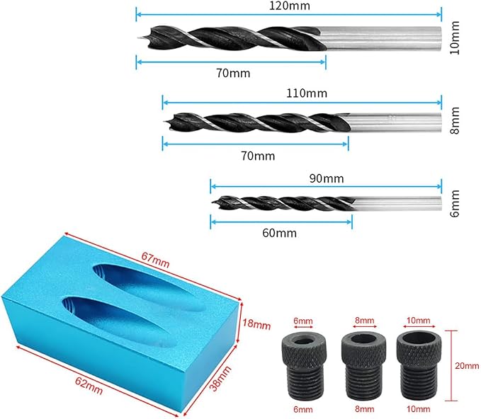 Joywayus Self Centering Dowelling Jig with Pocket Inclined Hole Jig, Metric Standard 6/8/10mm Dowels Jig Accessories, Wood Dowel Hole Drilling Guide Woodworking Positioner Locator Update Wavy Design
