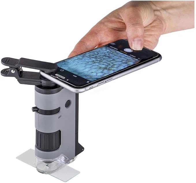 Carson MicroFlip 100x-250x, LED UV Pocket Microscope with Smartphone Clip, STEM Education (MP-250)