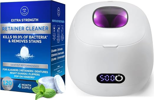 Ultrasonic Cleaner Machine and Retainer Cleaner Tablets Bundle