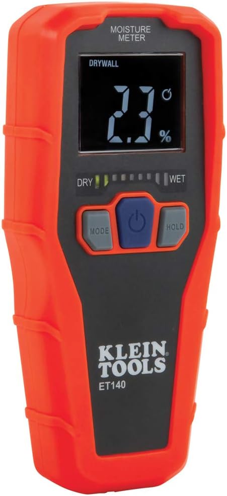 General Tools MMD4E Digital Moisture Meter, Grays & Klein Tools ET140 Pinless Moisture Meter for Non-Destructive Moisture Detection in Drywall, Wood, and Masonry; Detects up to 3/4-Inch Below Surface