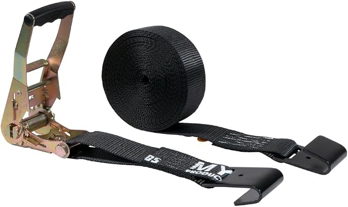 Mytee Products 2" x30' Black Ratchet Straps with Flat Hooks - 3,333 Lbs WLL - Heavy Duty Tie Down Ratchet Straps for Flatbed, Truck, Trailers, Cargo, Pickup