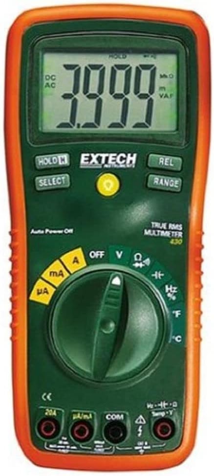 Extech by FLIR EX430A 11-Function True RMS Digital Multimeter with Type K Thermometer, Autoranging, CAT III Safety Rated | AC/DC to 1000V, current to 10A, resistance, capacitance, frequency, Type K temp, CAT III, holster