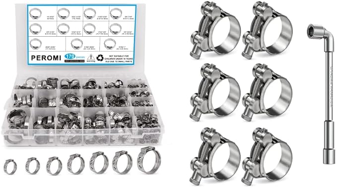 170 Pcs Single Ear Hose Clamp& 6 Pack 23-25mm T-Bolt Hose Clamp