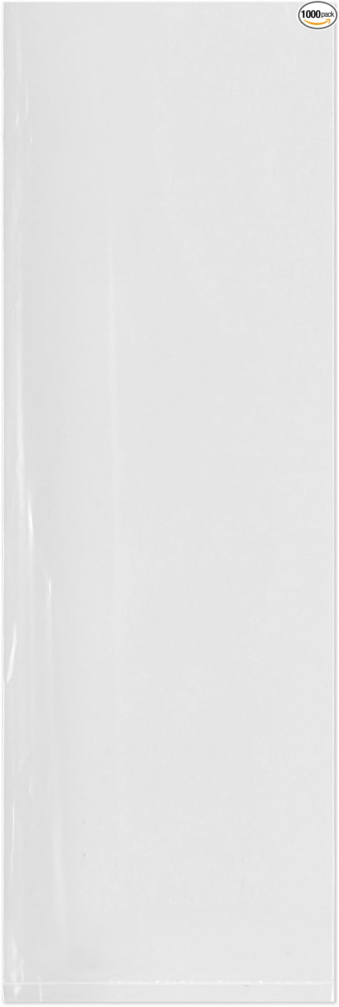 Plymor 8" x 24" (Case of 1,000), 2 Mil Flat Open Clear Plastic Poly Bags