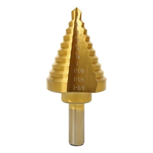 COMOWARE 10-Size Step Drill Bit for Metal, 1/4” to 1-3/8" Titanium HSS Unibit. Double Flute Design for Precise Holes in Steel, Aluminum, Plastic & Wood. Tri-Flatted Shank for Secure Grip in Drills.